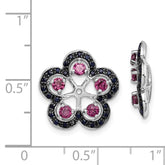 Sterling Silver Rhodium Earrings with Rhodolite Garnet and Black Sapphire